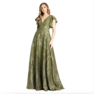 Mac Duggal | Dresses | Mac Duggal 230 Embroidered Beaded Flutter Sleeve Gown  Olive Green Size 16 Nwt | Poshmark